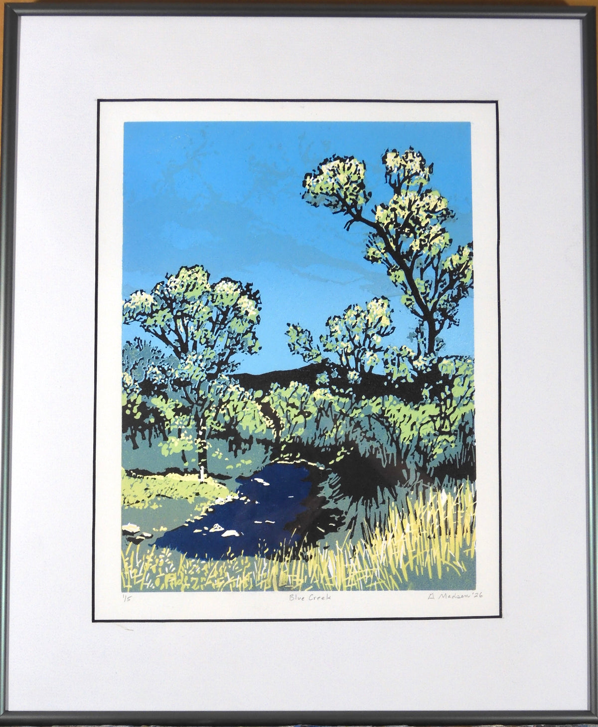 Framed Original Relief Print - "Blue Creek"