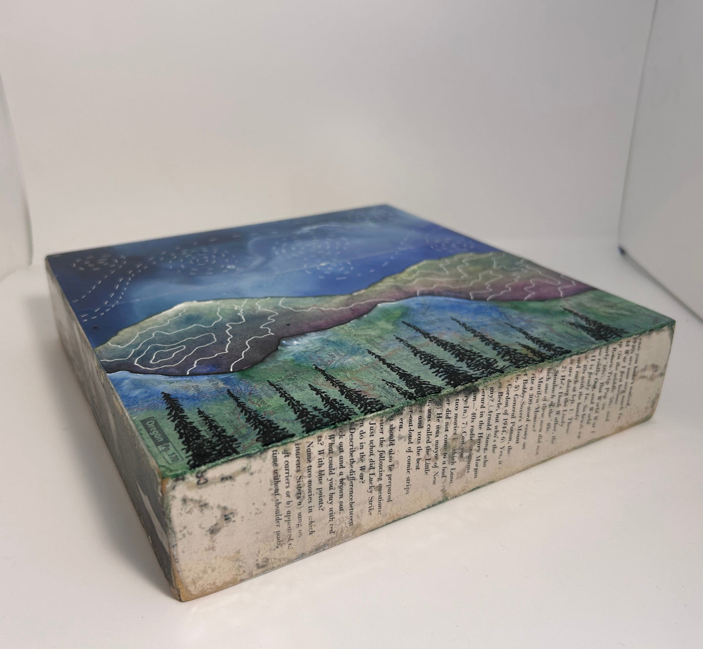 " Lake View Mountain " Original Mixed Media Wood Panel Art