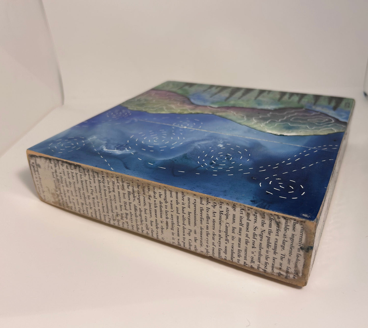 " Lake View Mountain " Original Mixed Media Wood Panel Art