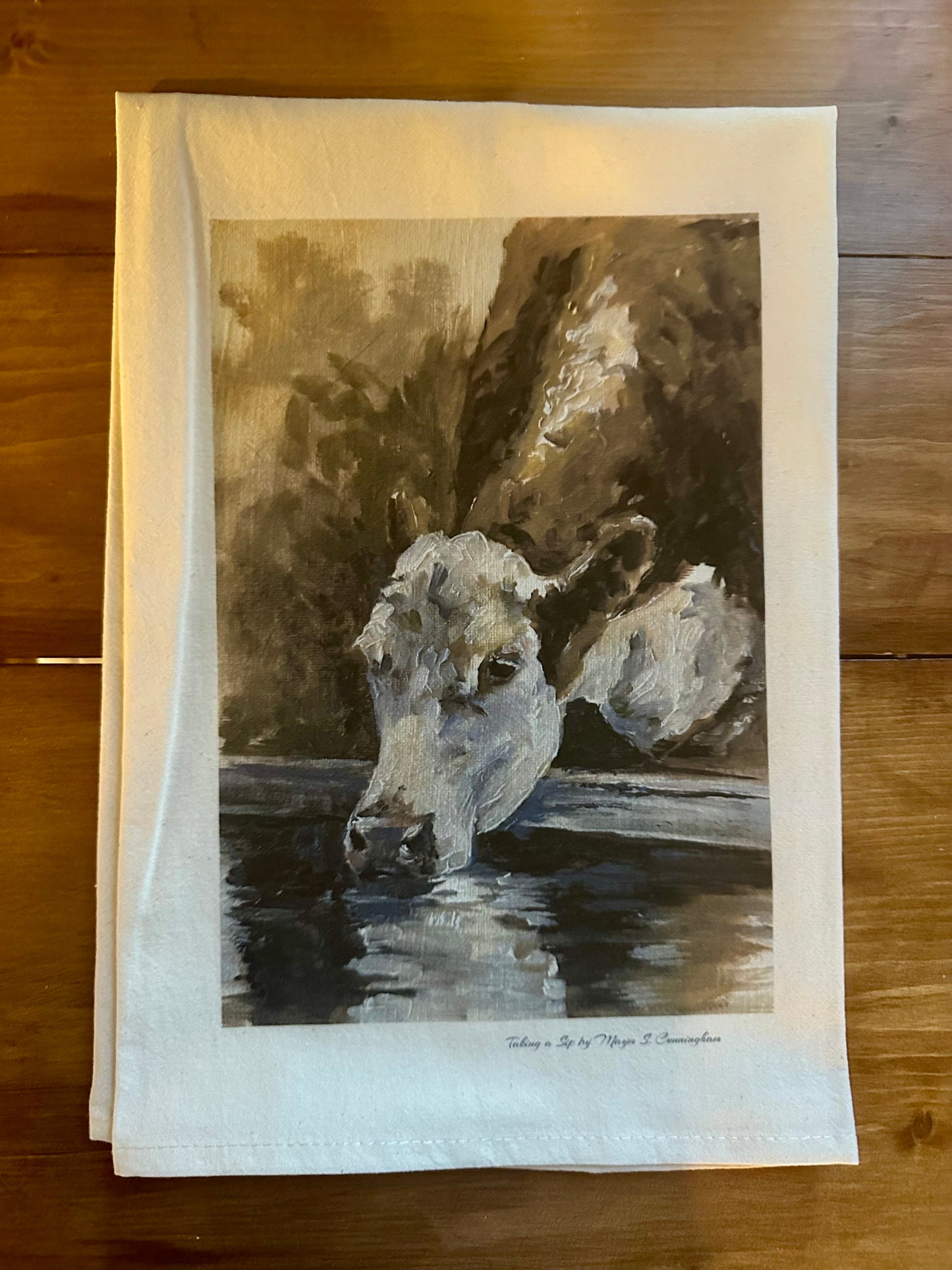 Tea Towel - Cow " Taking a Sip "
