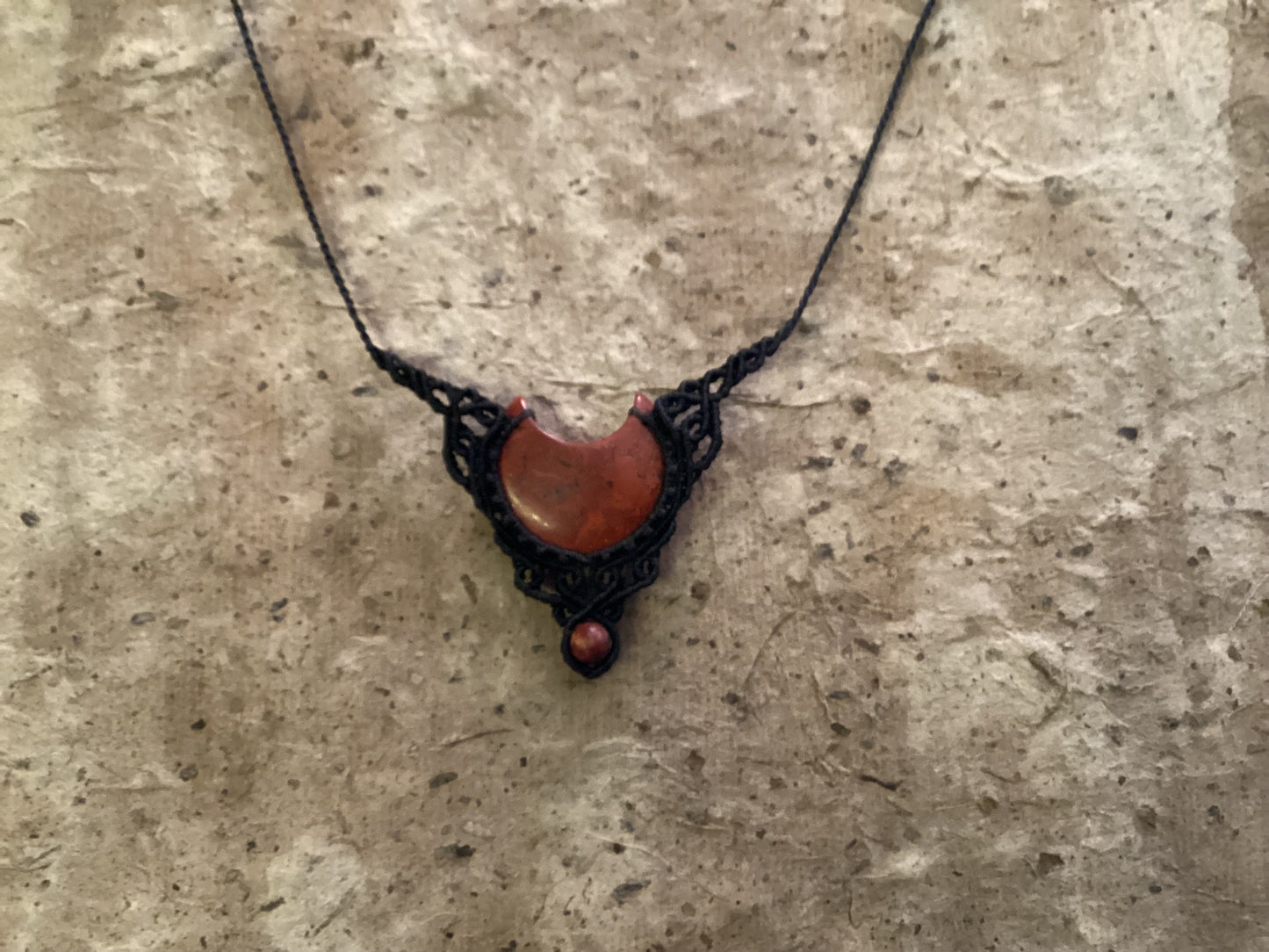 Adjustable Necklace -Red Jasper Crescent Moon