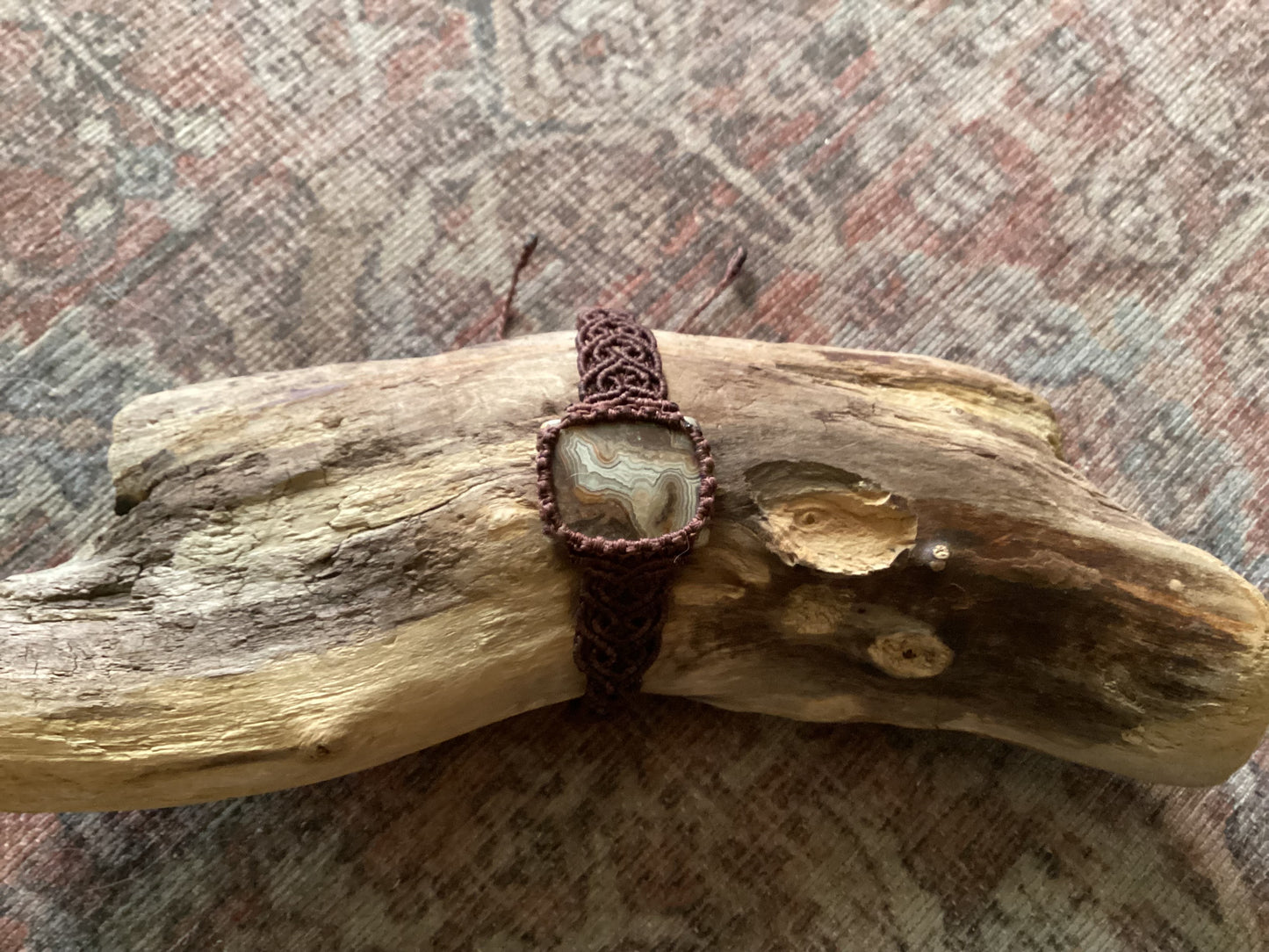 Adjustable Bracelet - Square Brown and White Agate