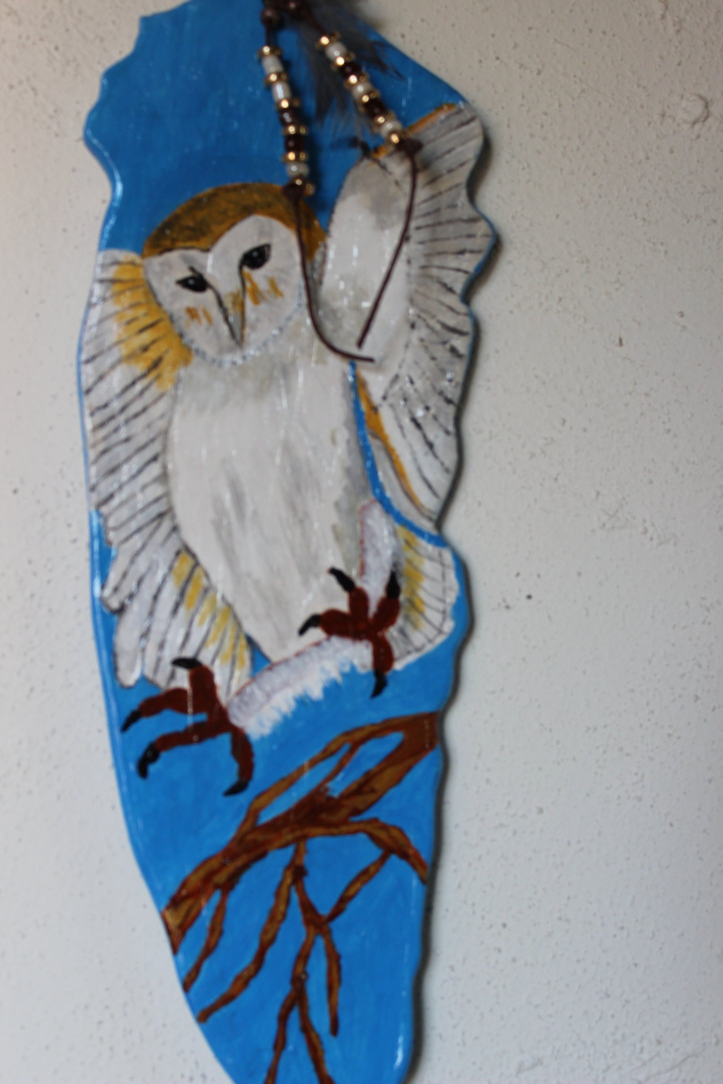 Clay Feather Wall Ornament- Barn Owl
