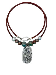 Necklace - Fine Silver " Wyoming Mustang " with Beads