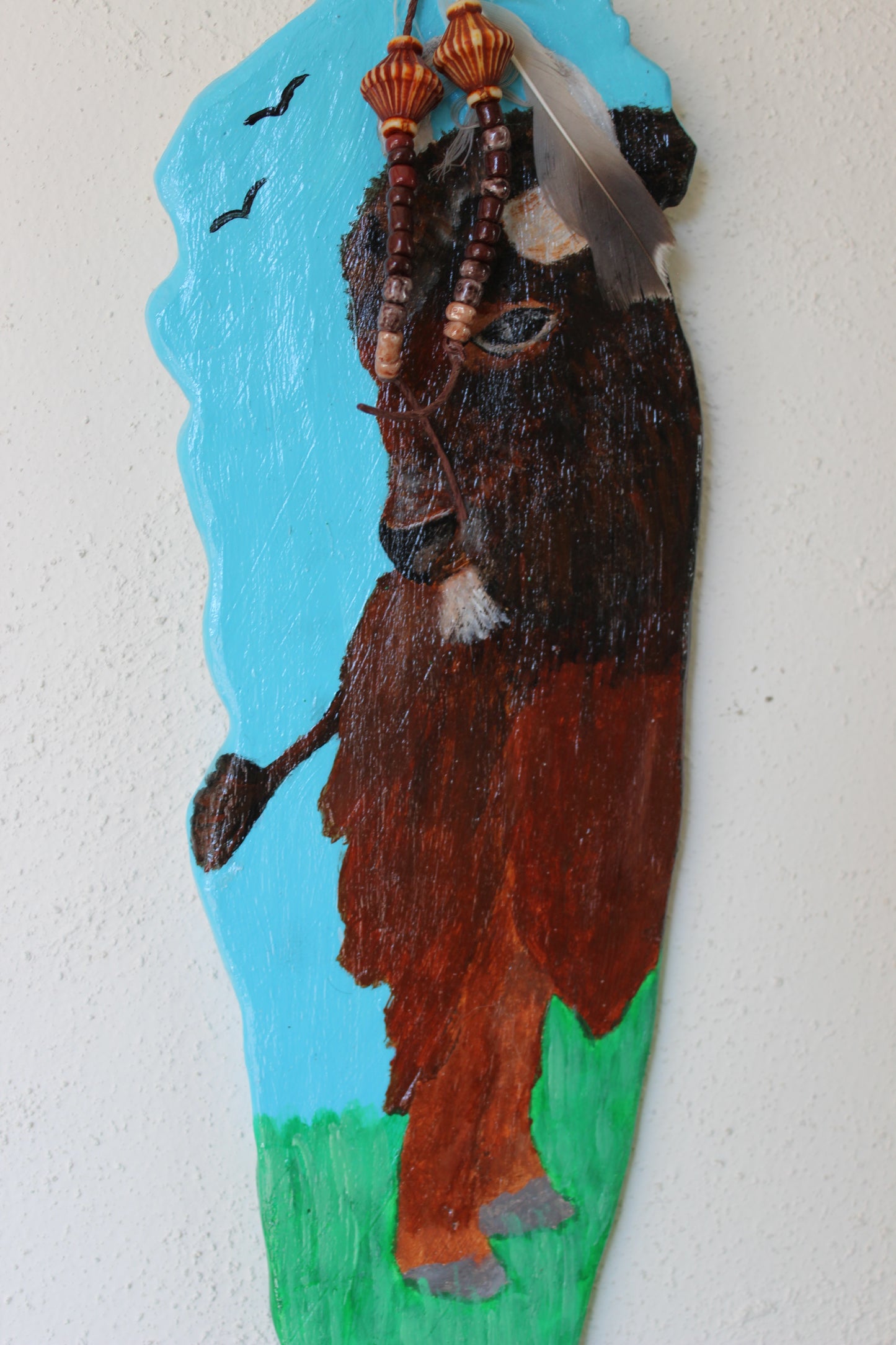Clay Feather Wall Ornament- Bison