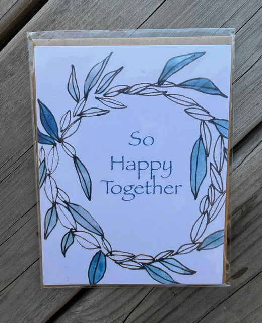 Greeting Card- "So Happy Together" With Blue Wreath
