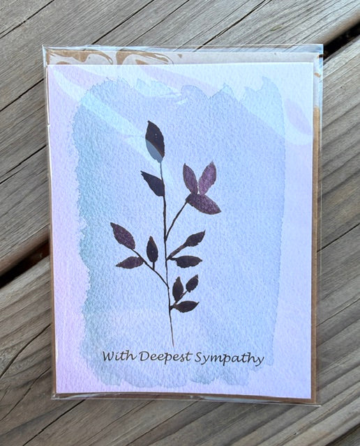 Greeting Card- "With Deepest Sympathy" Purple Leaves