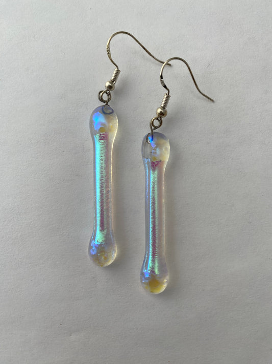 Earrings- Dichroic Glass Clear Long Skinny