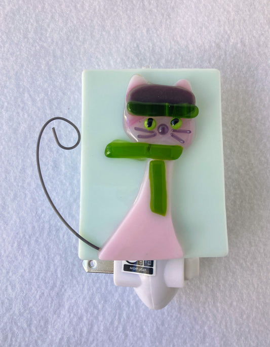 " Dressed for the  Cold " Fused Glass Nightlight