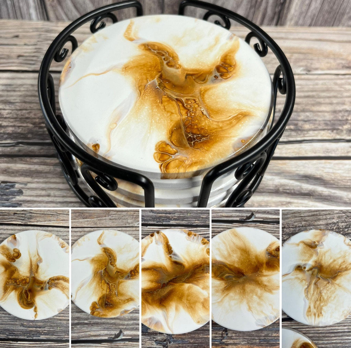 Coaster Set "Wyo Cowboy Colors- Brown and Gold" Set Of 5 W/ Holder