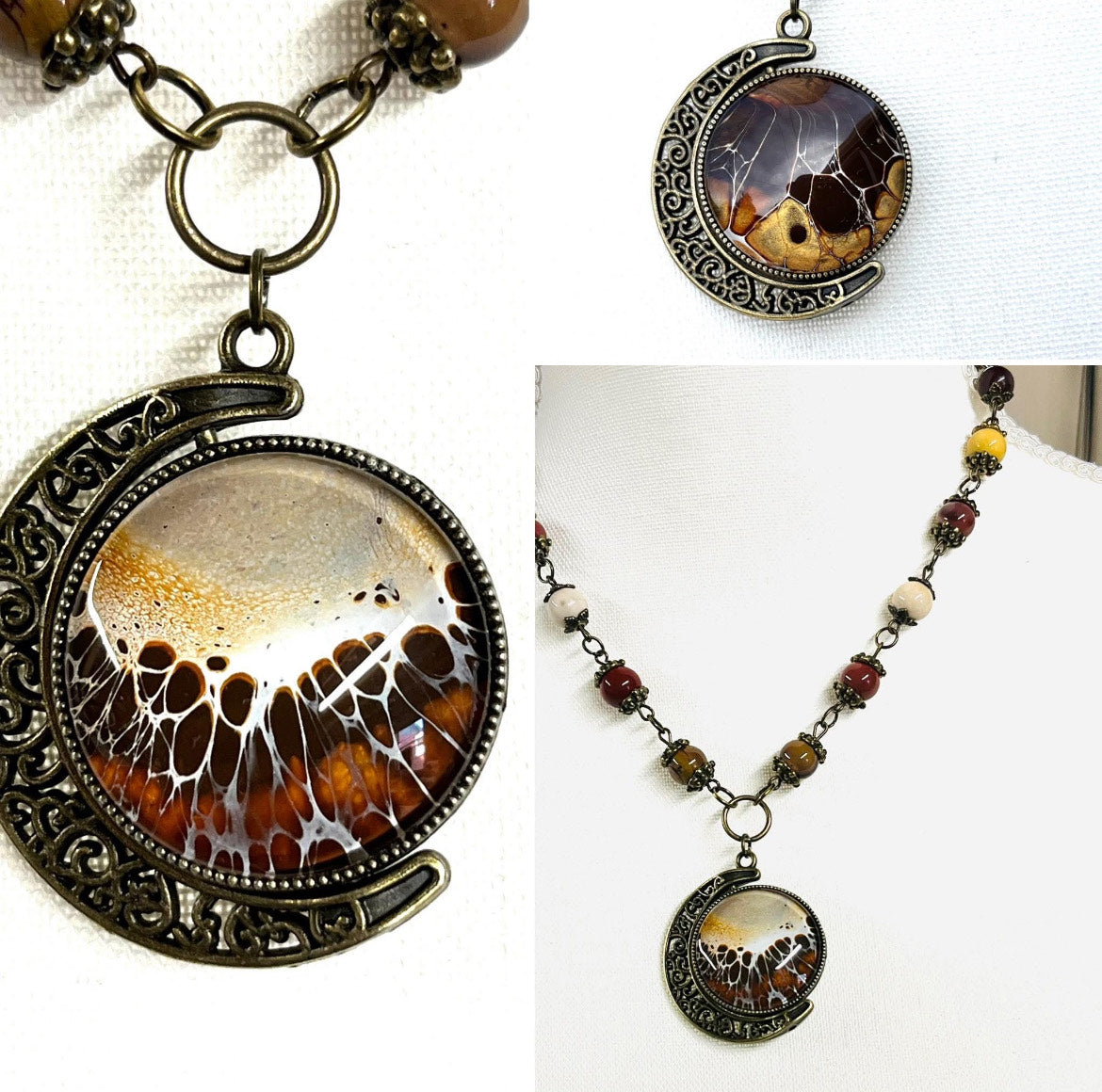 Earring and Necklace Set "Mookaite Jasper and Brass"