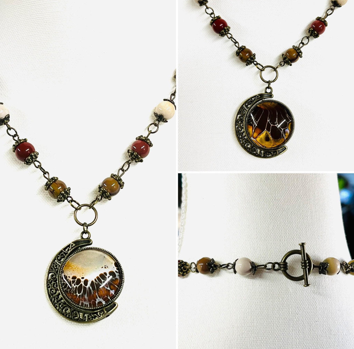 Earring and Necklace Set "Mookaite Jasper and Brass"