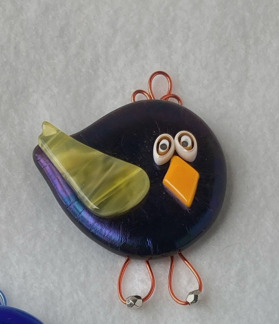 Fused Glass Ornament - "Purple Shiny Bird"