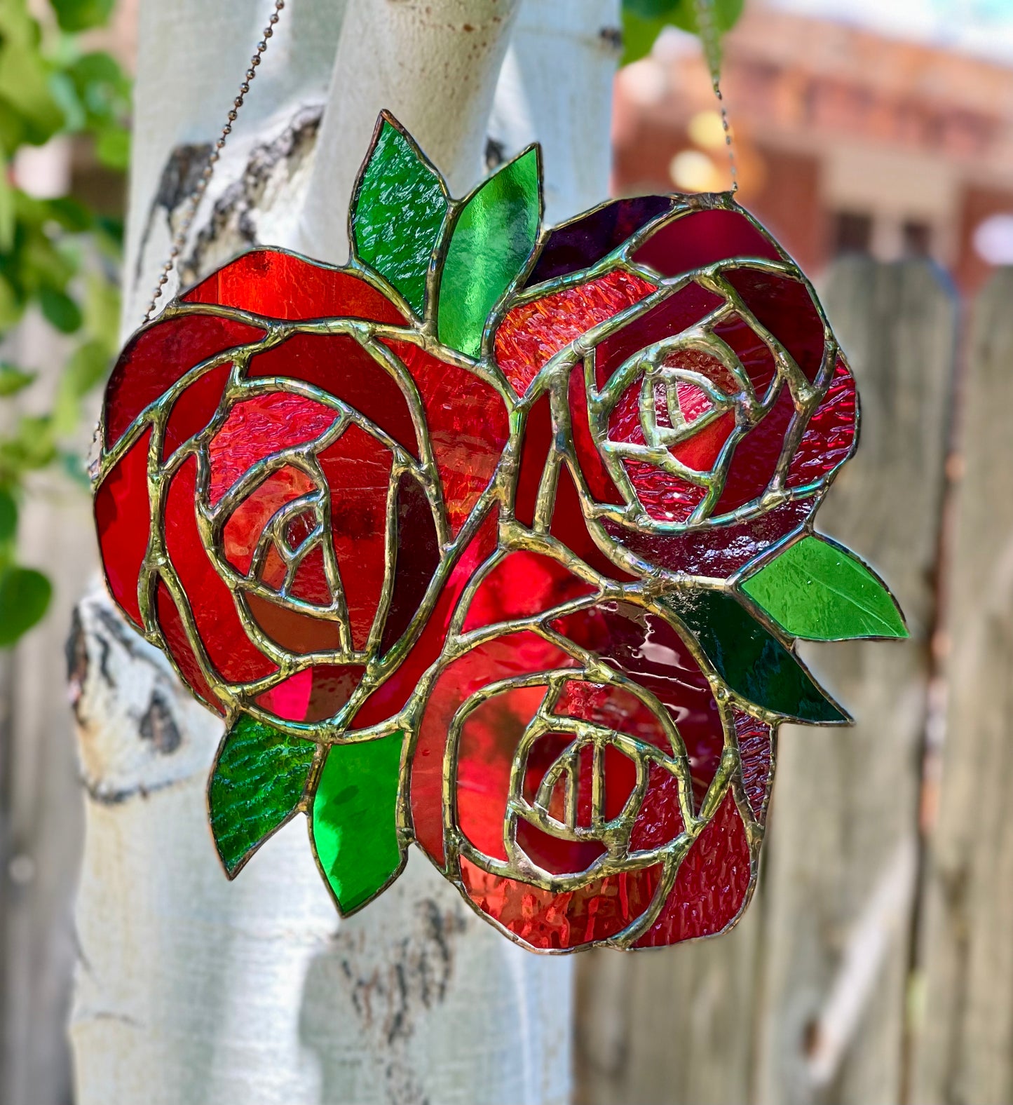 Stained Glass Suncatcher- Rose Trio