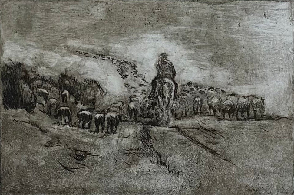 Framed Intaglio Etching - " On Trail "