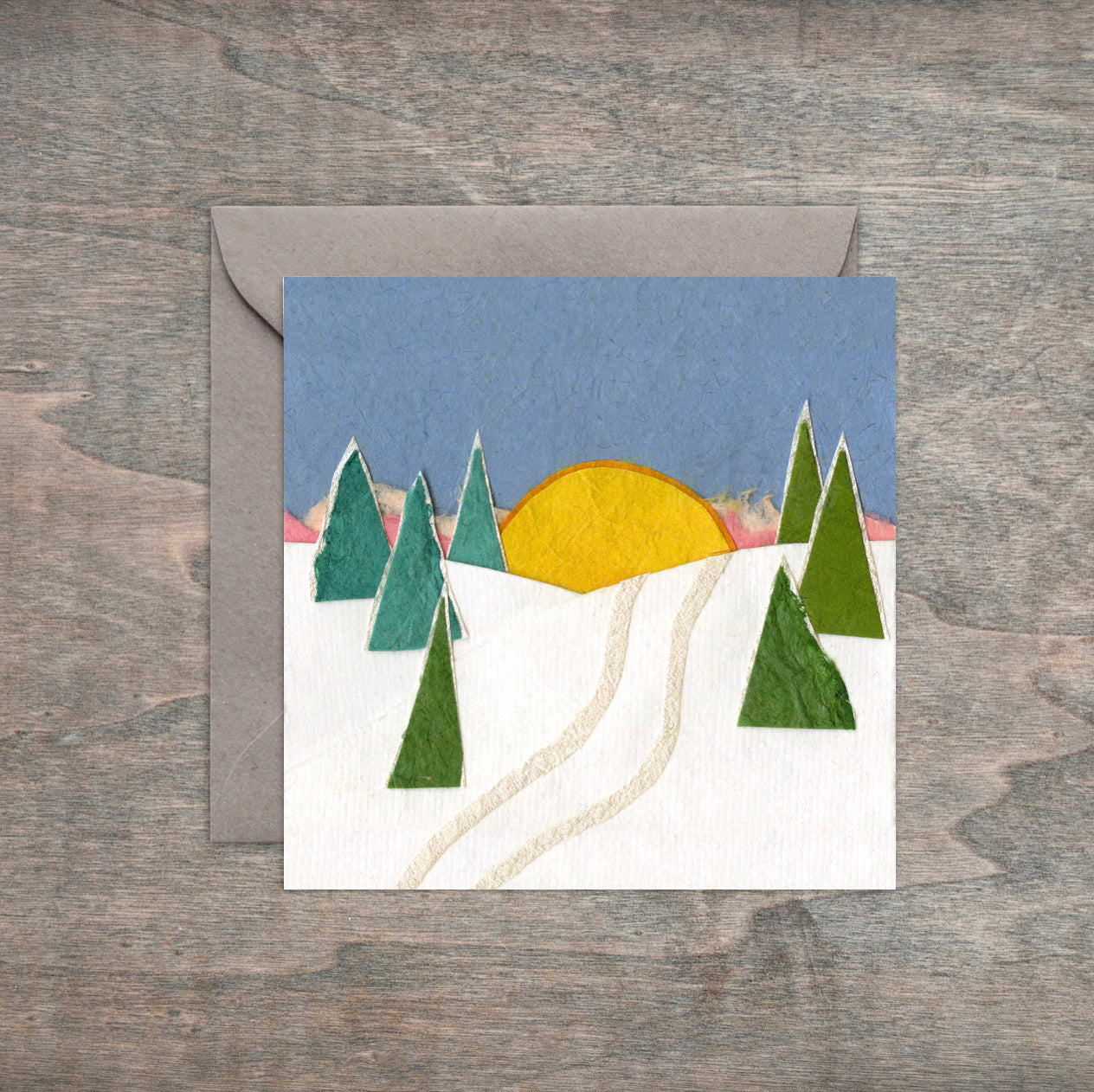 " Slopeside Sunset " Paper Collage Art