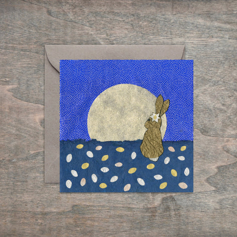 " Magical Moon Hare " Paper Collage Art