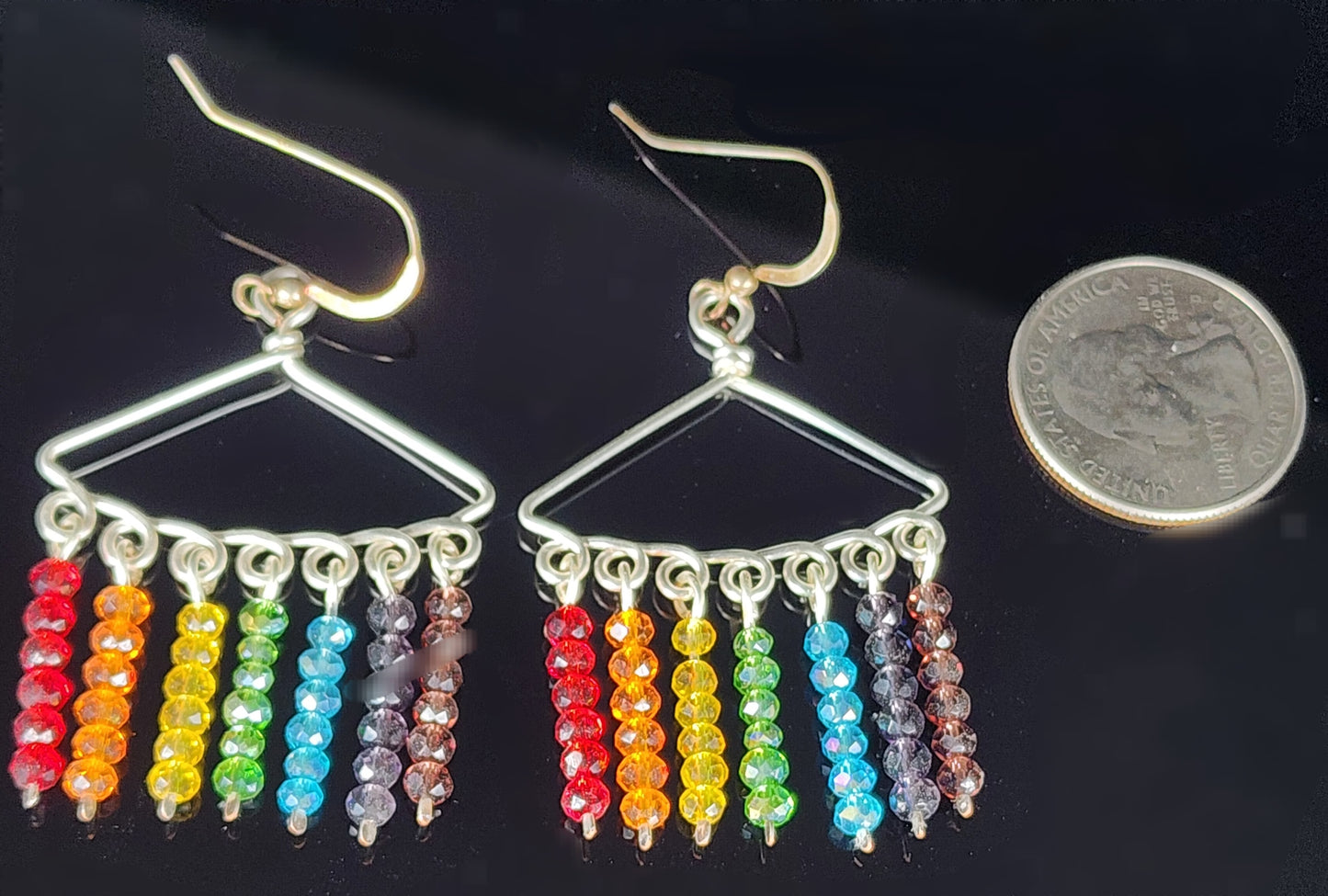 Silver Rainbow Triangle Earrings