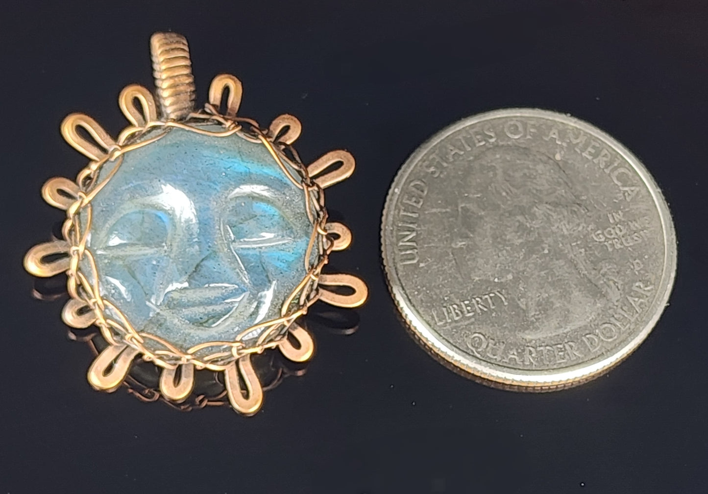 Labradorite Carved Sun Pendant