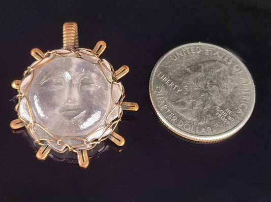Necklace - Rose Quartz Carved Sun Pendant