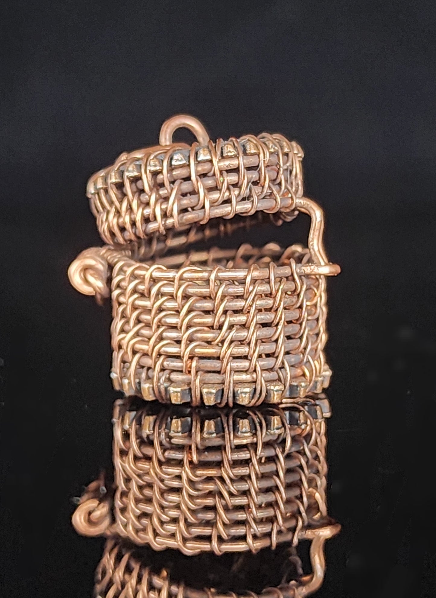 Woven Essential Oil Bead Copper Basket Pendant Necklace