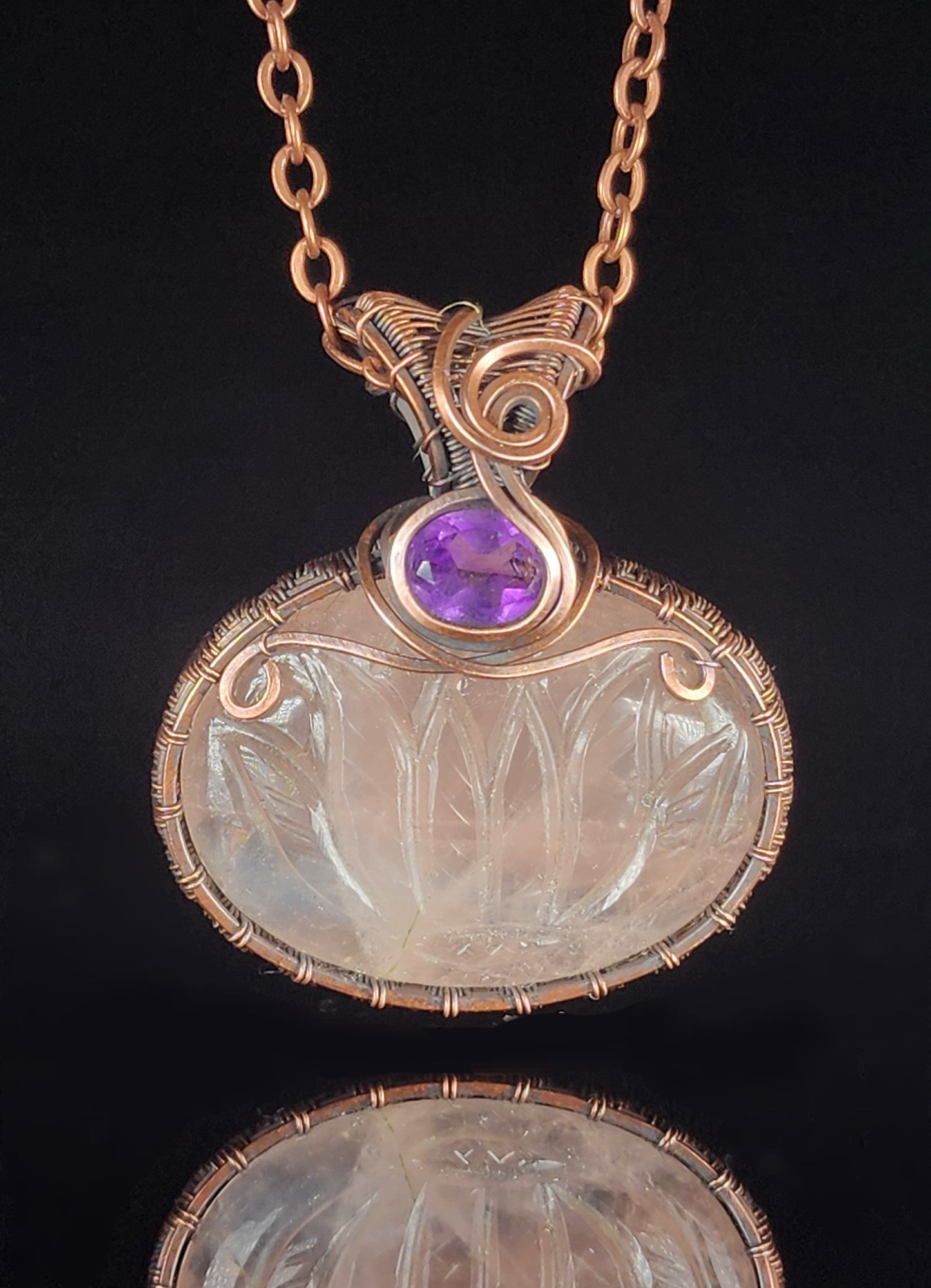Carved Rose Quartz Pendant Necklace