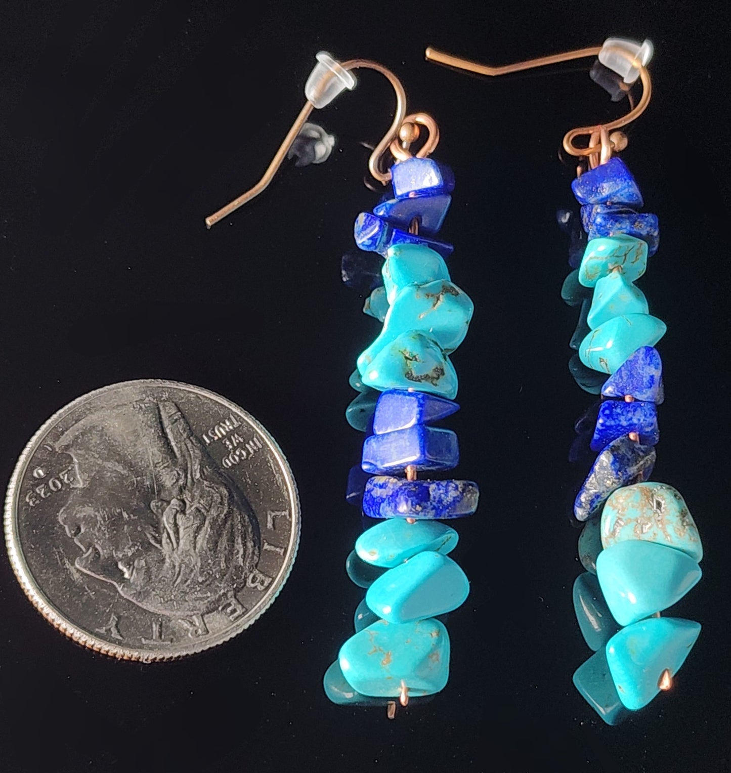Turquoise and Lapis Lazuli Chip Dangle Earrings