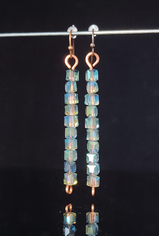 Green Labradorite Cut Crystal Dangle Earrings