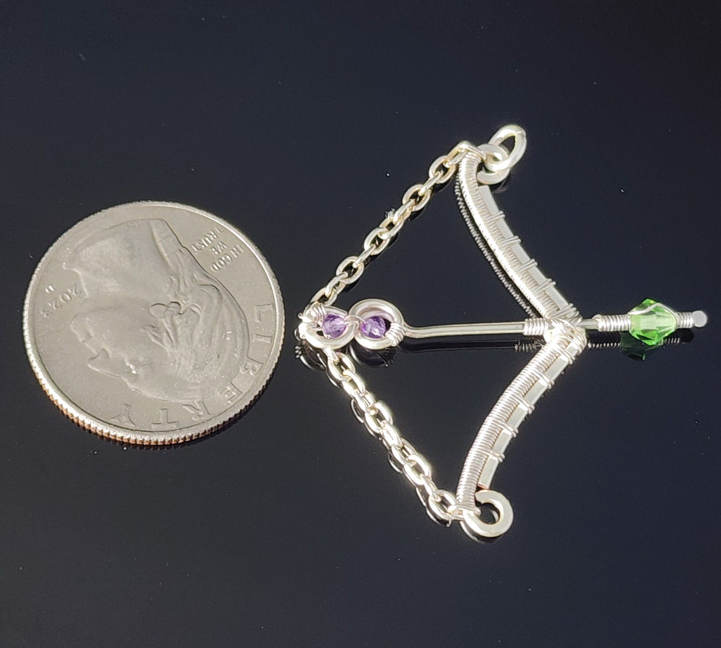 Bow and Arrow Pendant with Amethyst