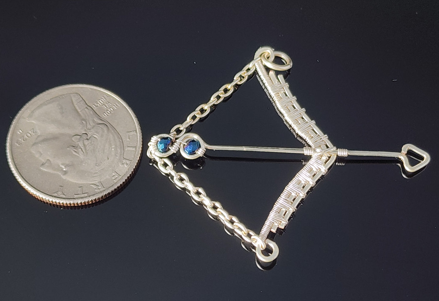 Bow and Arrow Pendant with Blue Beads