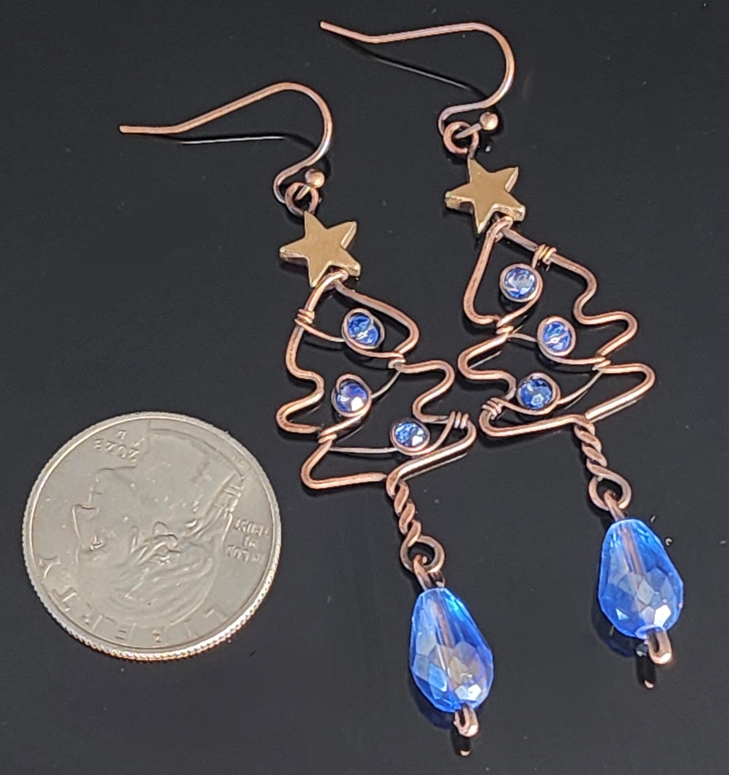 Christmas Tree Earrings in Blue
