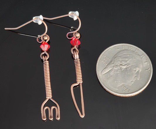Earrings - Fork and Knife in Red