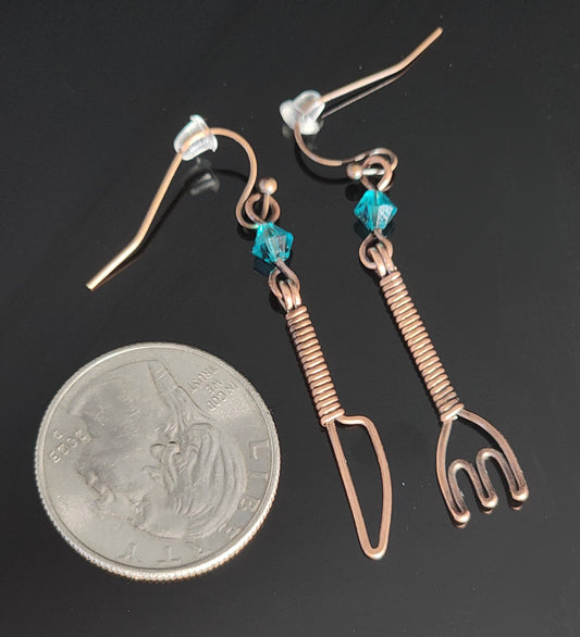 Earrings - Fork and Knife in Green