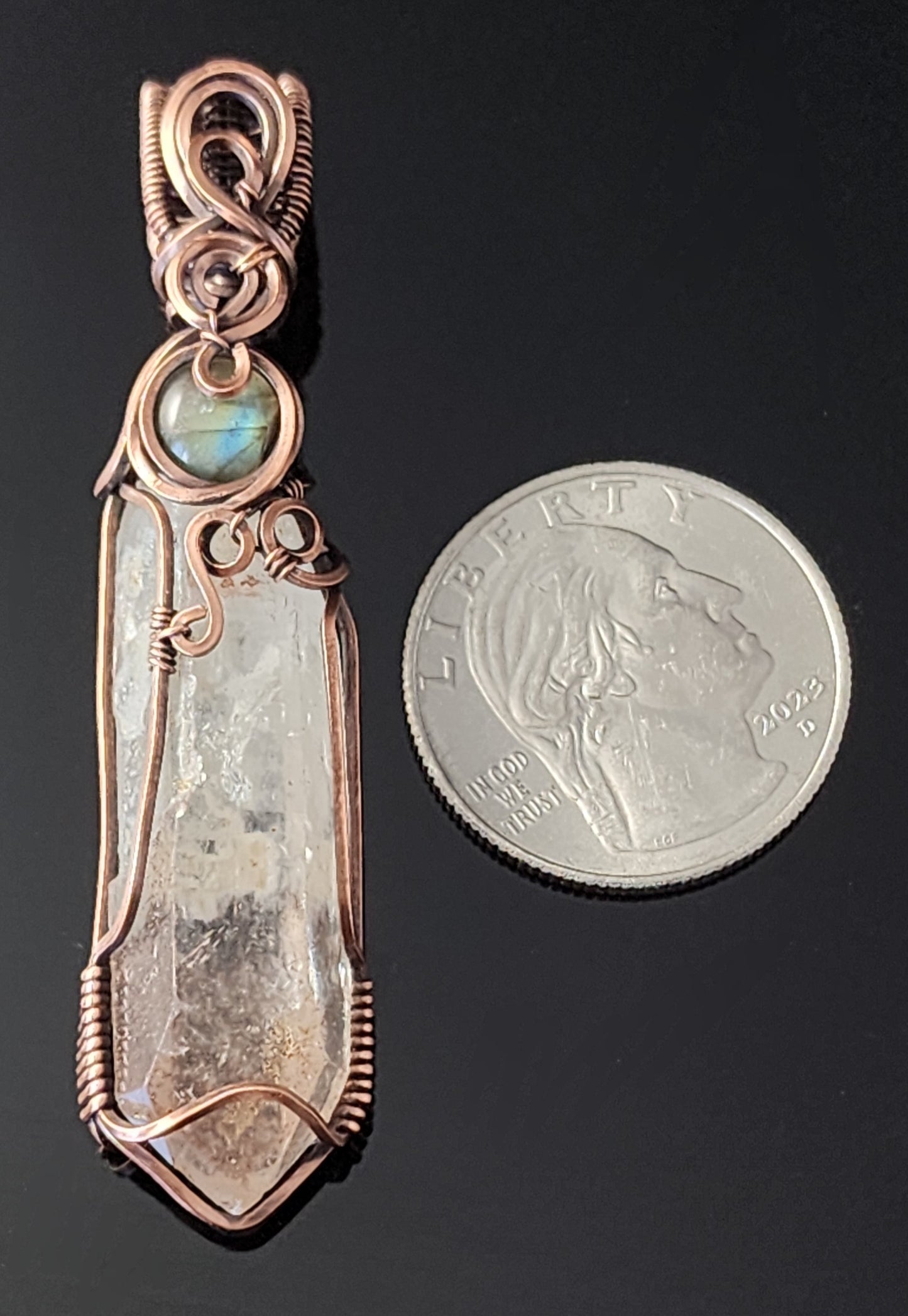 Quartz Crystal with Labradorite Pendant Necklace