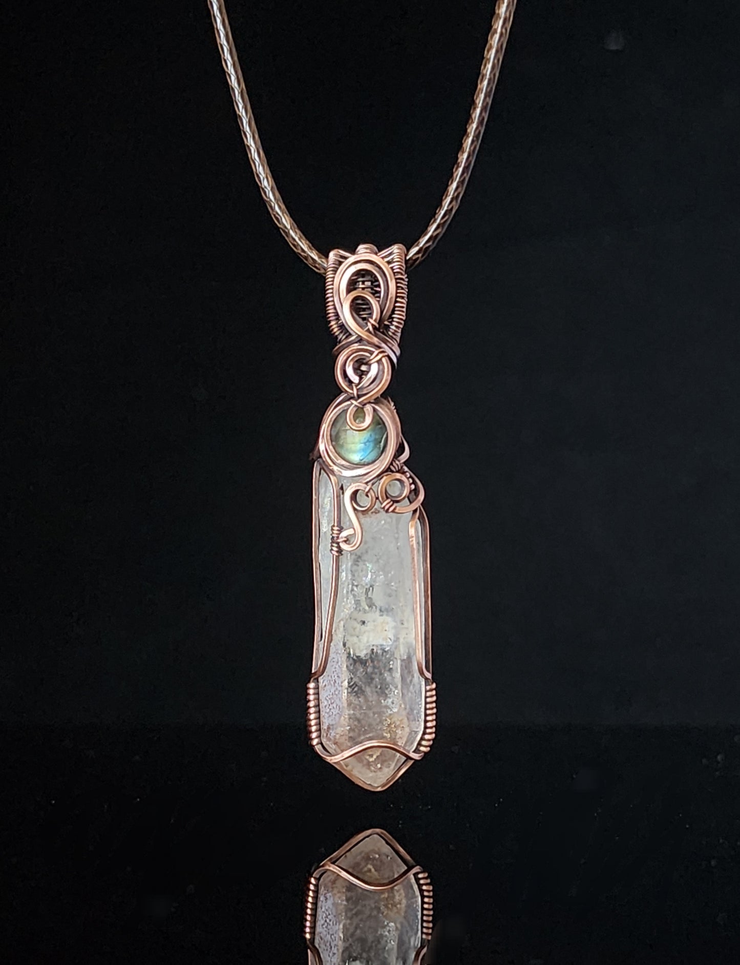 Quartz Crystal with Labradorite Pendant Necklace