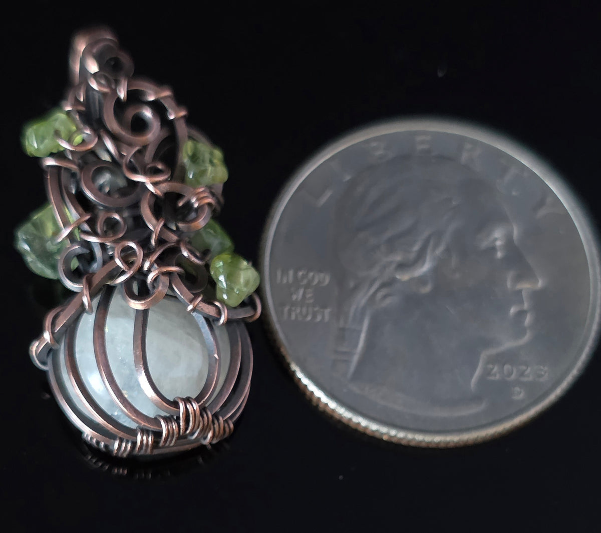 Necklace - Pumpkin Pendant - Rainbow Moonstone