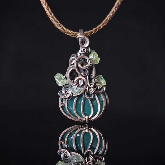 Necklace - Pumpkin Pendant - Green Onyx