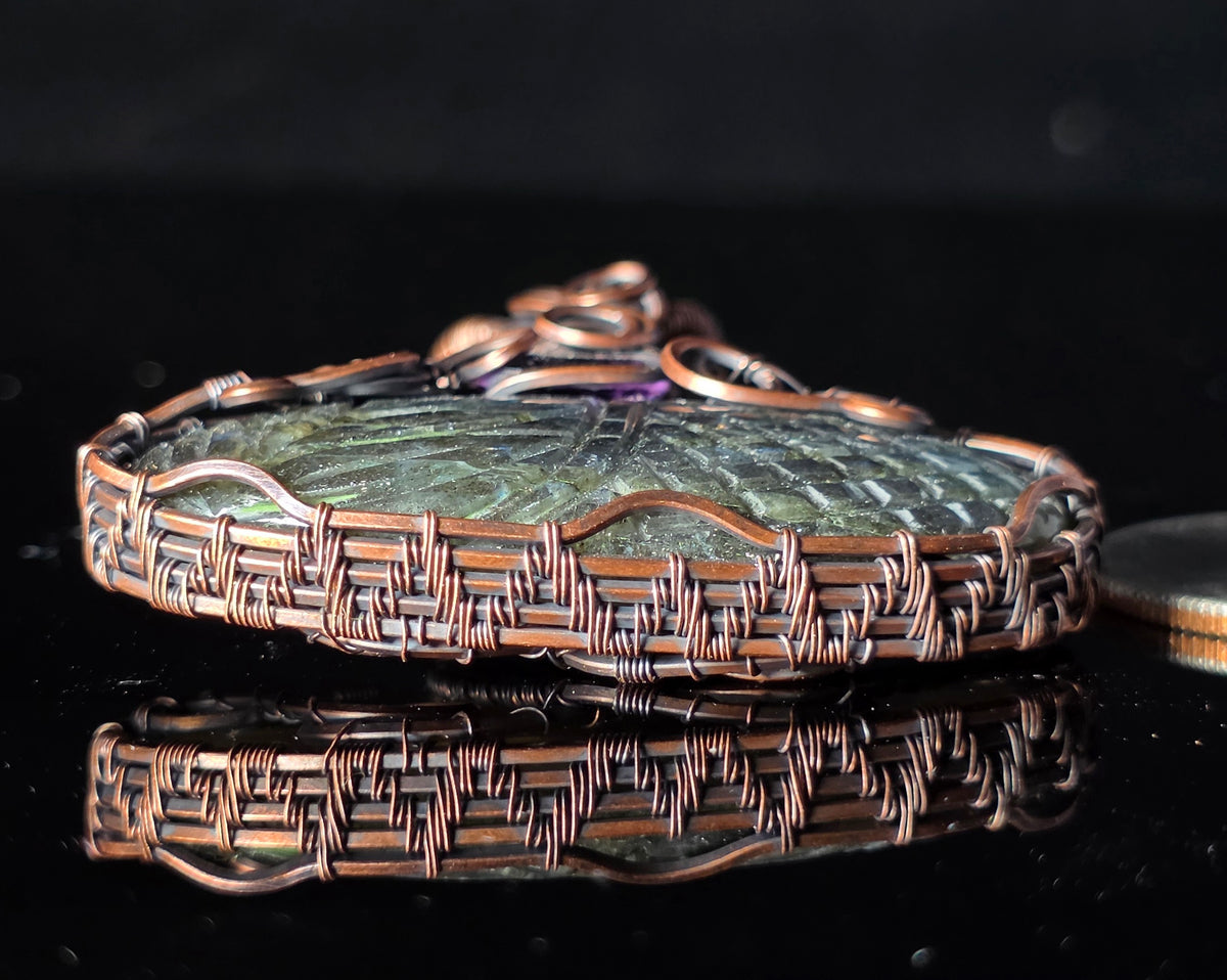 Necklace - Wire Wrapped Carved Labradorite Pendant