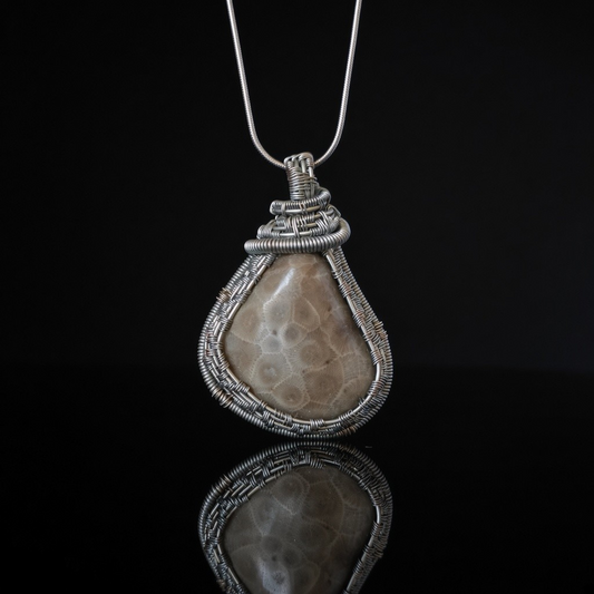 Necklace - Wire Wrapped Petoskey Stone Pendant