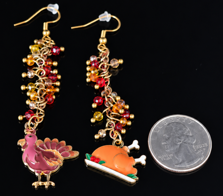 Earrings- Fall Themed Dangles- Turkey Dinner Before and After