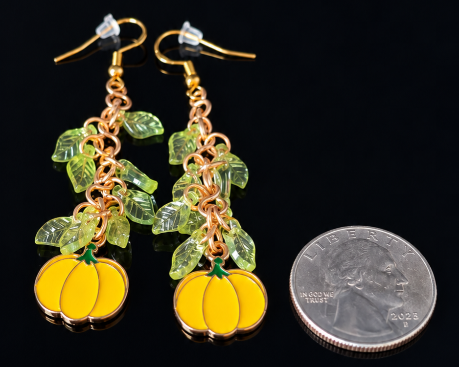 Earrings- Fall Themed Dangles- Yellow Pumpkins