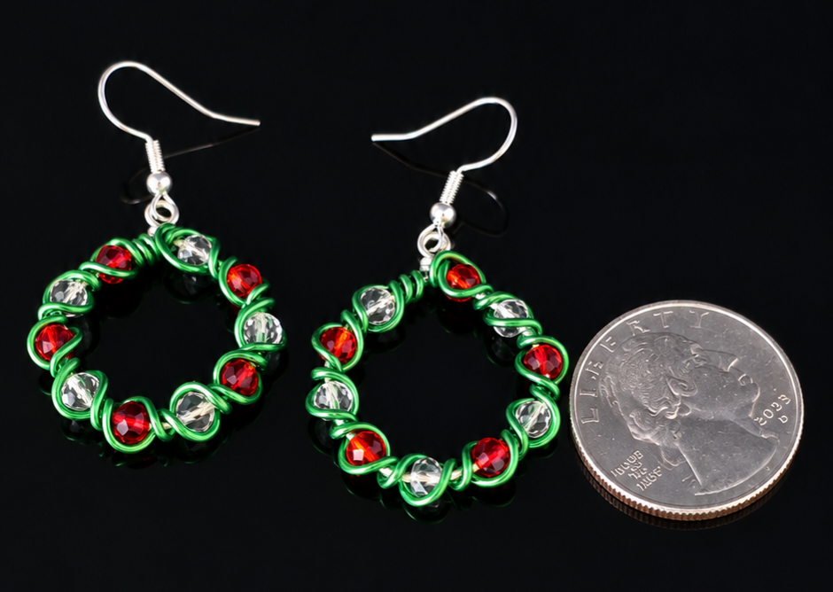 Earrings- Holiday Themed- Wreath- Red and White
