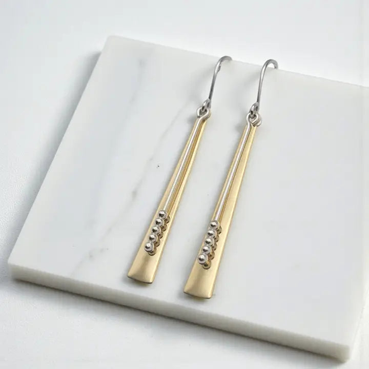 Earrings- Long Gold and Silver Statement Earrings