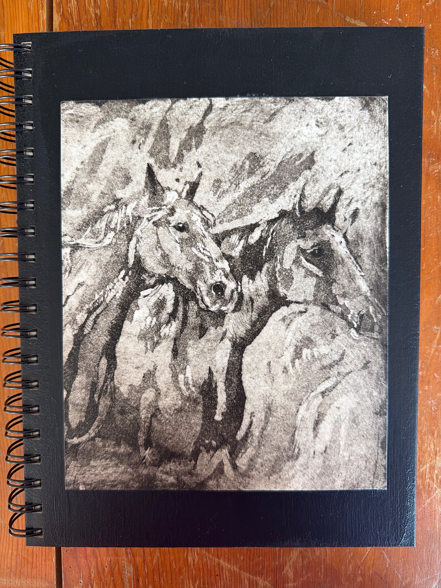 Wire Bound Sketchbook- 7x10 Black - "Horses"