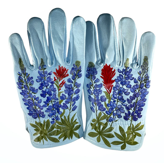 Lupine and Indian Paintbrush on Blue Small Leather Gloves