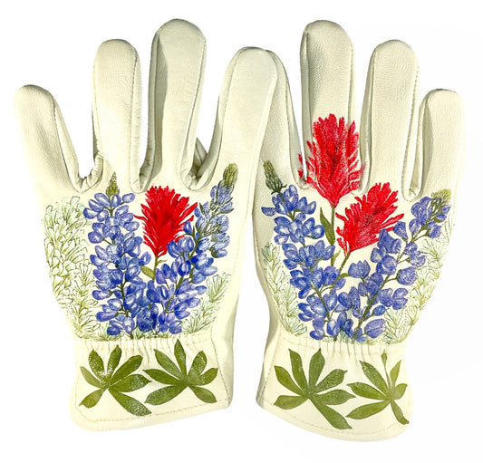 Lupine, Sage, and Indian Paintbrush on Cream Small Leather Gloves