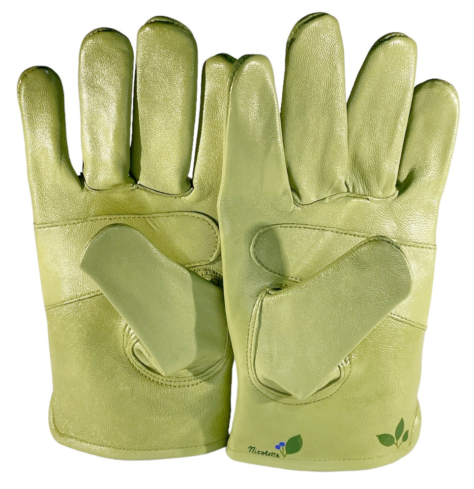 Huckleberry Bush on Sage Green Medium Leather Gloves