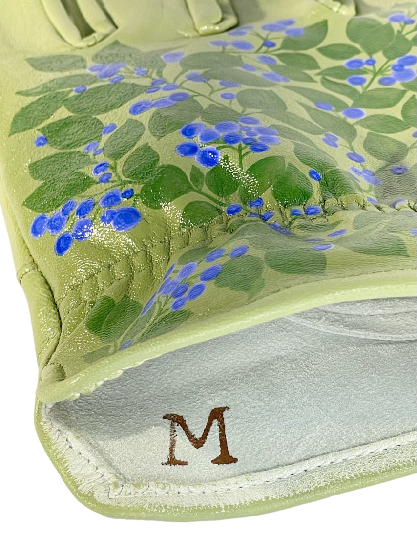 Huckleberry Bush on Sage Green Medium Leather Gloves