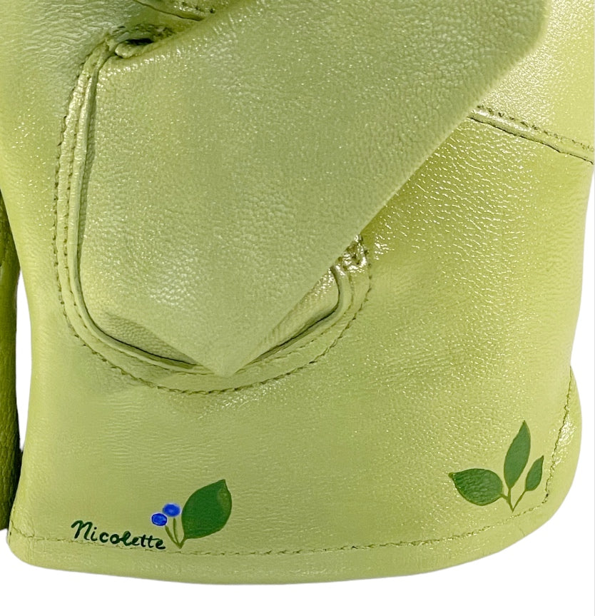 Huckleberry Bush on Sage Green Medium Leather Gloves