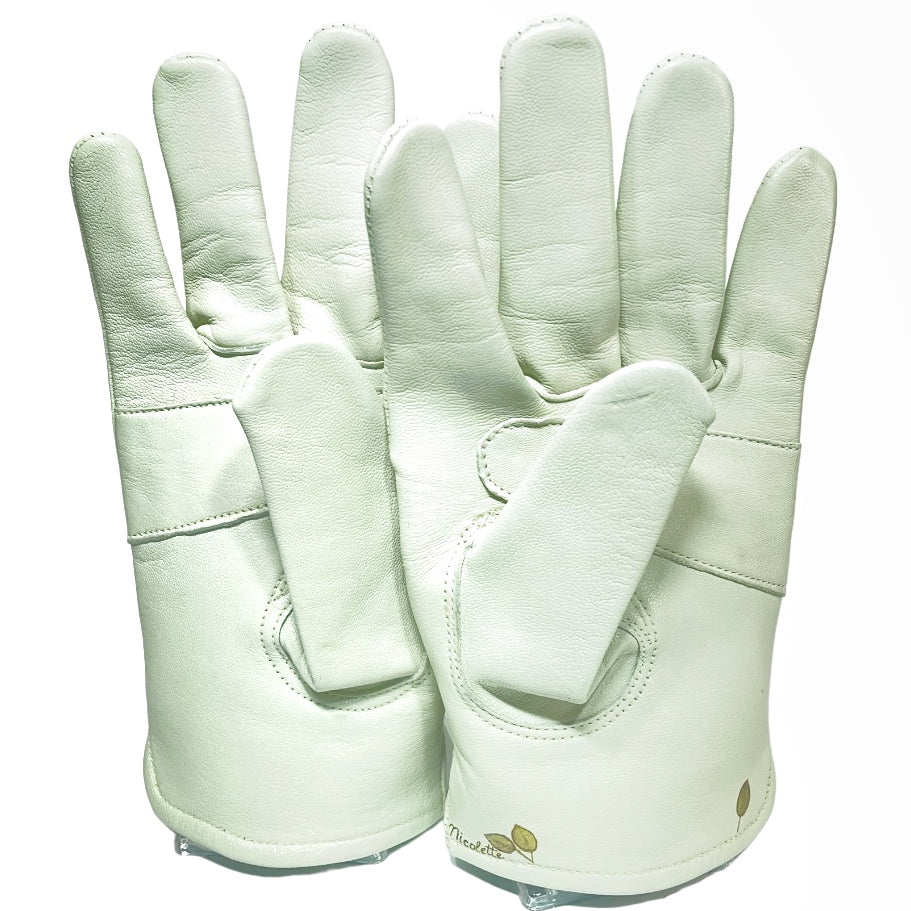 Yellow Rose, Gold Leaf and Bumblebees on Cream Small Leather Gloves